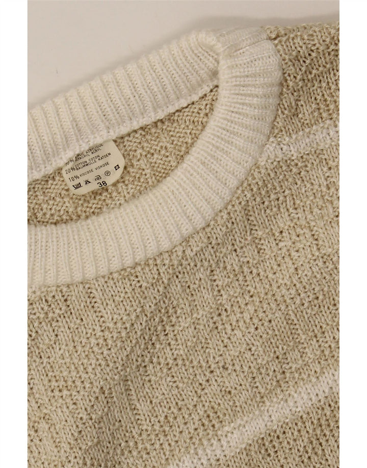 VINTAGE Womens Crew Neck Jumper Sweater EU 38 Medium Beige Striped Acrylic Vintage Vintage and Second-Hand Vintage from Messina Hembry 