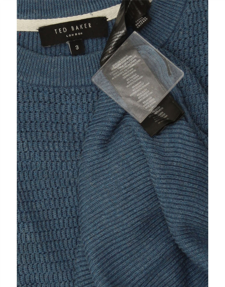 Ted Baker Mens Crew Neck Jumper Sweater Size 3 Medium Blue Cotton