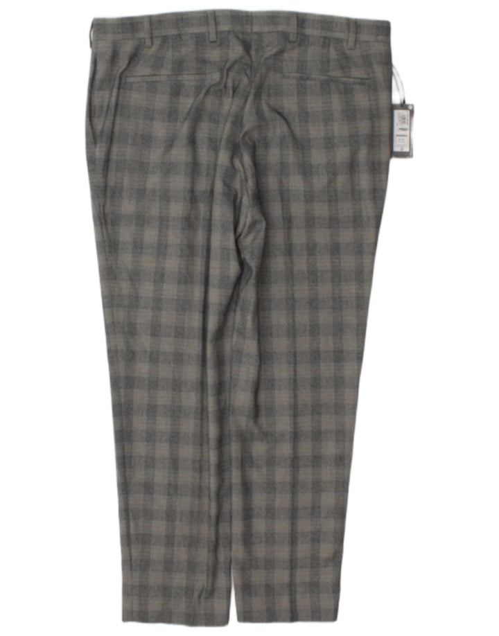 Marks & Spencer Mens Slim Suit Trousers W38 L29 Grey Check Polyester