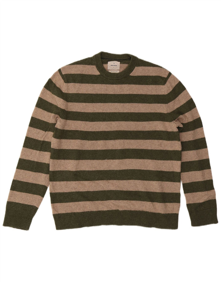 White Stuff Mens Crew Neck Jumper Sweater Large Khaki Striped