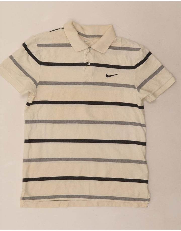 Nike Mens Polo Shirt Medium White Striped Cotton