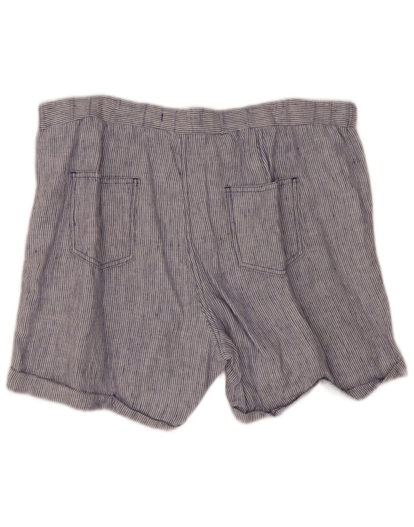 Marks & Spencer Womens Casual Shorts Size 18 W36 L5 Blue Striped Linen