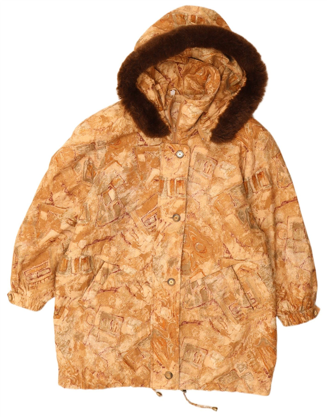 VINTAGE Womens Hooded Windbreaker Coat Size 22 3XL Beige Geometric