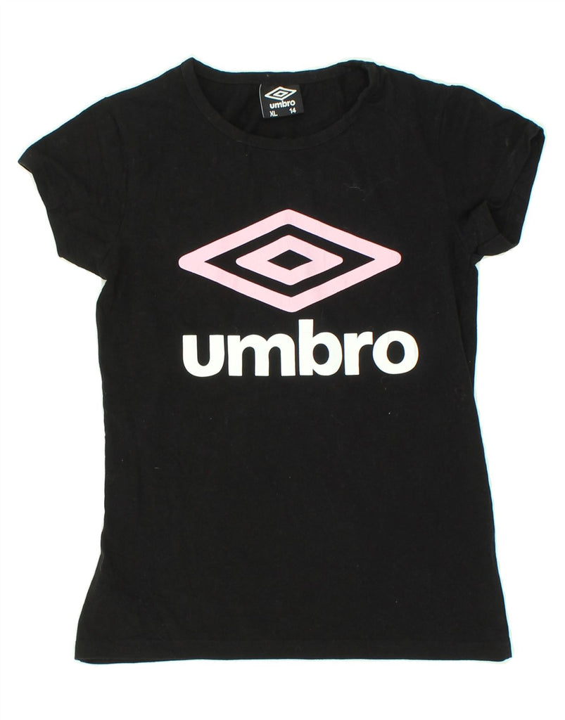 UMBRO Girls Graphic T-Shirt Top 13-14 Years XL Black Cotton Vintage Umbro and Second-Hand Umbro from Messina Hembry 