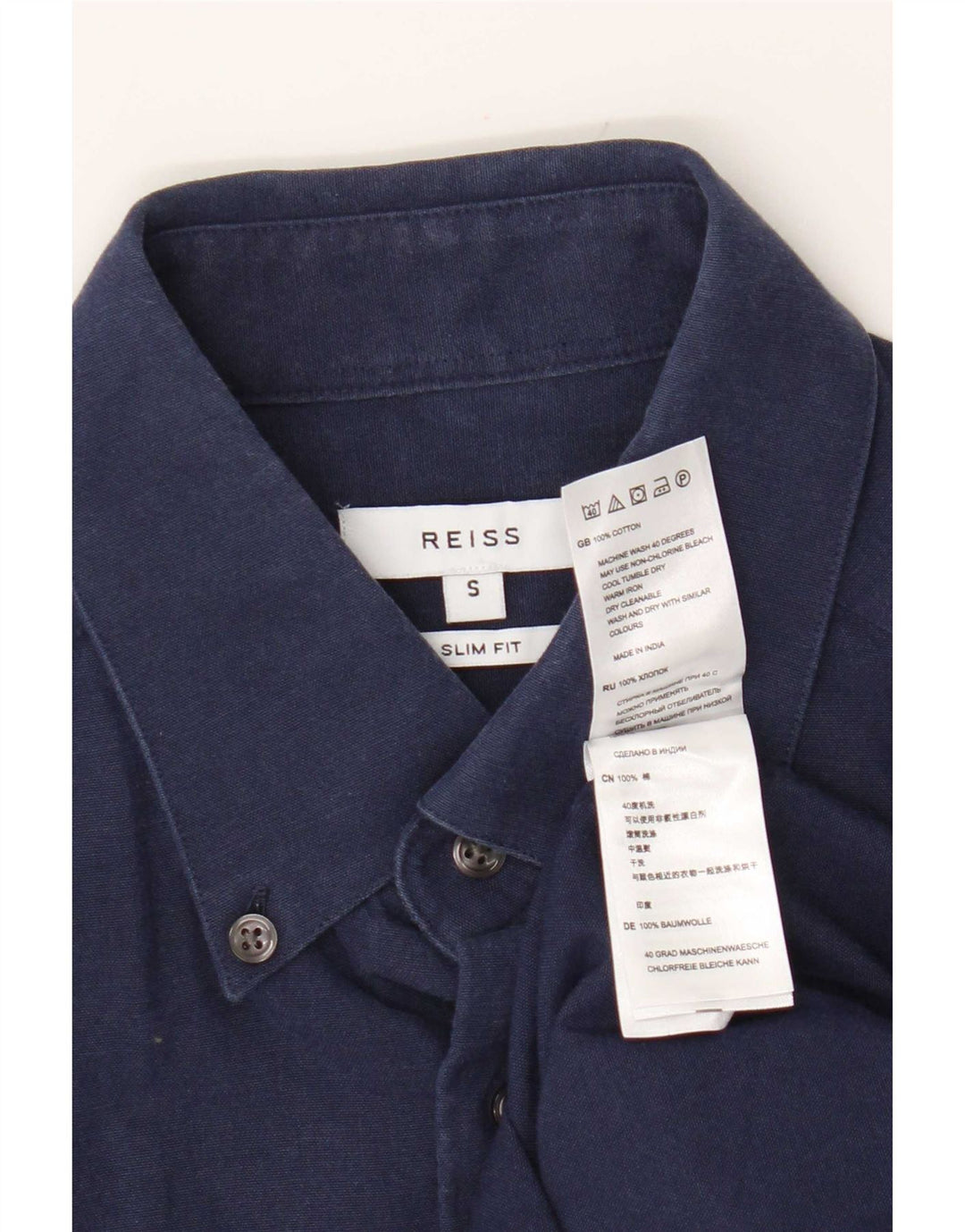Reiss Mens Slim Fit Shirt Small Navy Blue Cotton