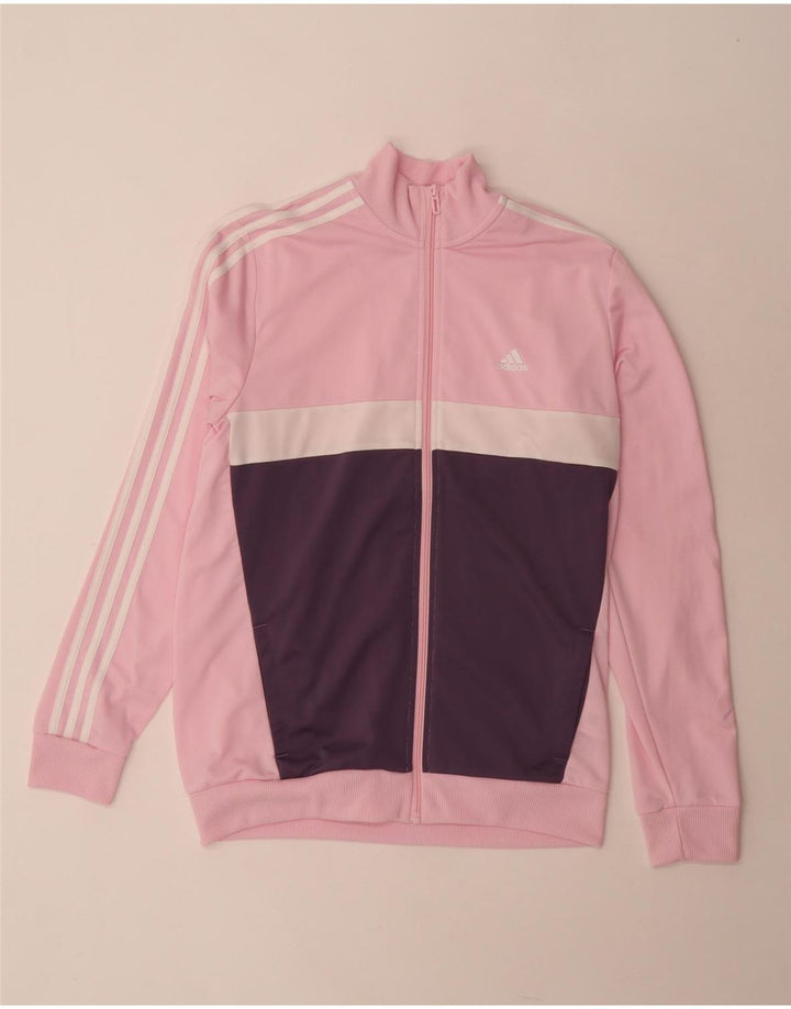 ADIDAS Girls Tracksuit Top Jacket 15-16 Years Pink Colourblock Polyester