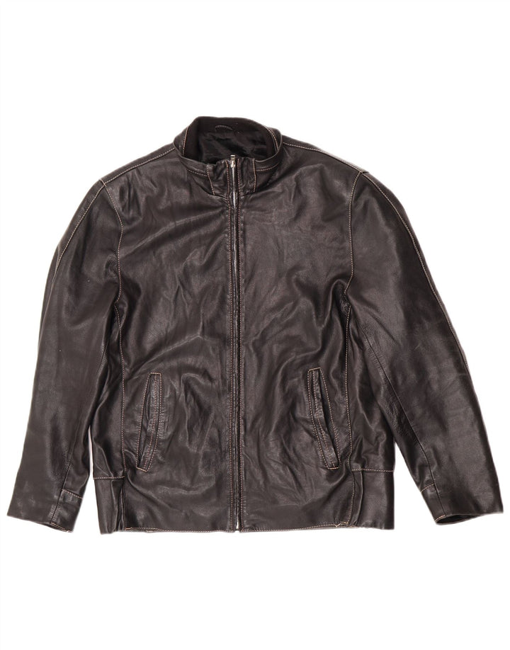 Vintage Mens Zip Leather Jacket IT 50 Large Black Biker
