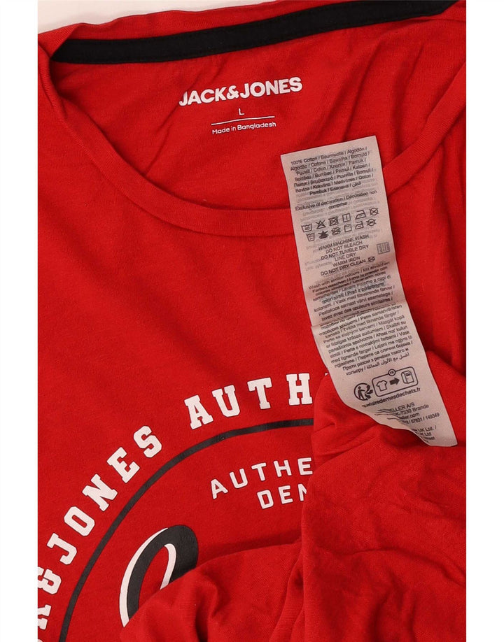 Jack & Jones Mens Regular Graphic T-Shirt Top Large Red Cotton