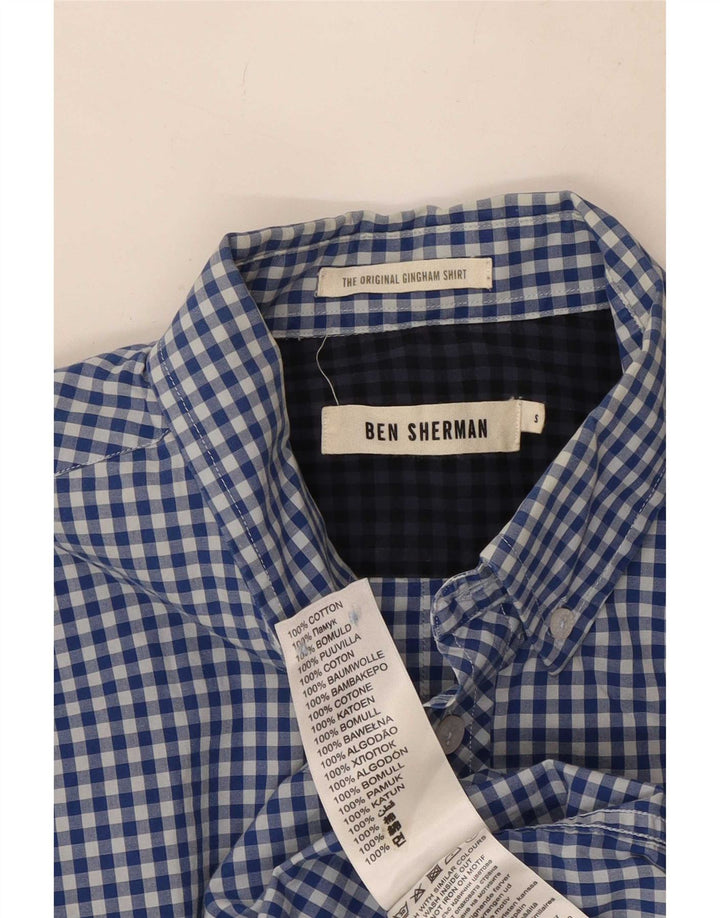 Ben Sherman Mens Shirt Small Blue Gingham Cotton