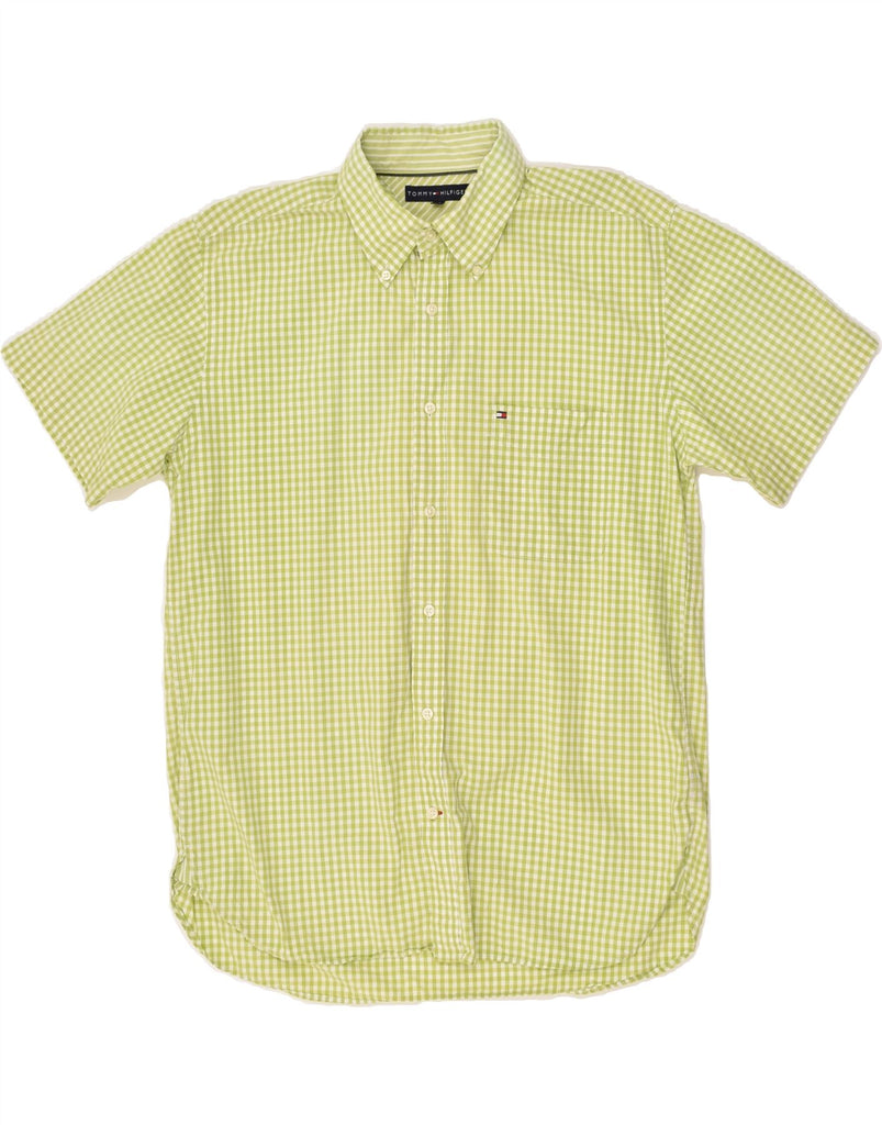 TOMMY HILFIGER Mens Short Sleeve Shirt Large Green Gingham Cotton | Vintage Tommy Hilfiger | Thrift | Second-Hand Tommy Hilfiger | Used Clothing | Messina Hembry 