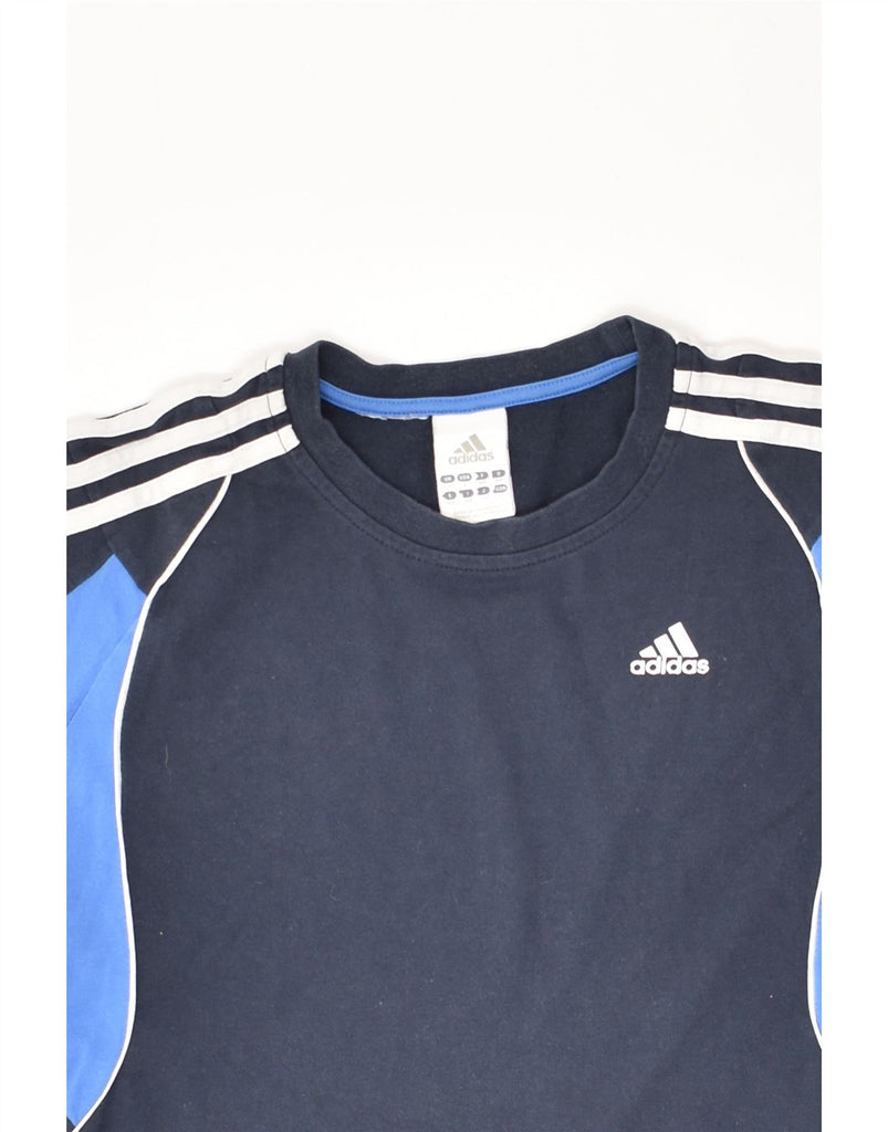 ADIDAS Boys T-Shirt Top 13-14 Years Navy Blue Colourblock Cotton | Vintage Adidas | Thrift | Second-Hand Adidas | Used Clothing | Messina Hembry 