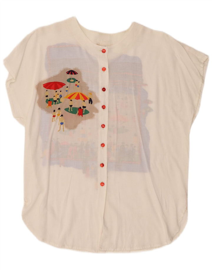 New Fast Womens Oversized Graphic Shirt Blouse EU 36 Small White