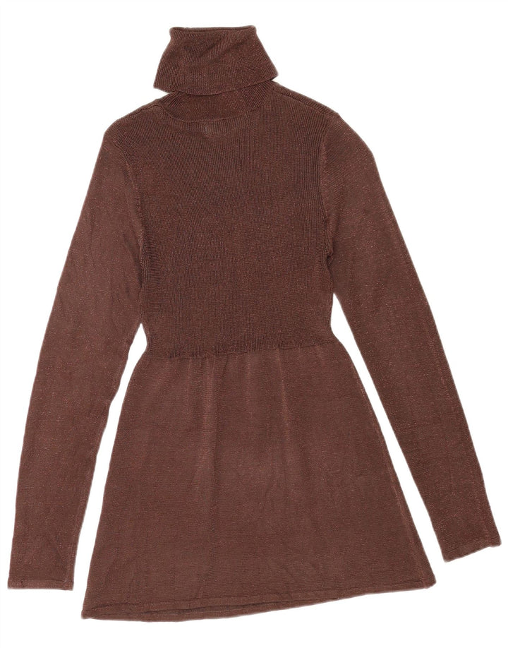 Zara Womens Longline Roll Neck Jumper Sweater UK 14 Large Brown Flecked