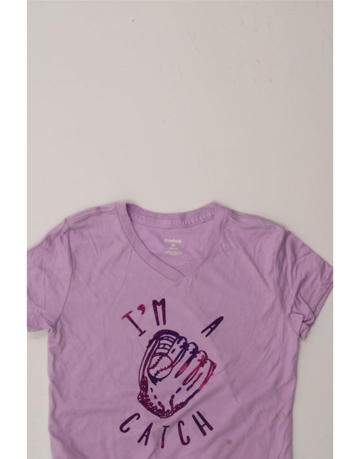REEBOK Girls Graphic T-Shirt Top 10-11 Years Medium Purple Polyester Vintage Reebok and Second-Hand Reebok from Messina Hembry 