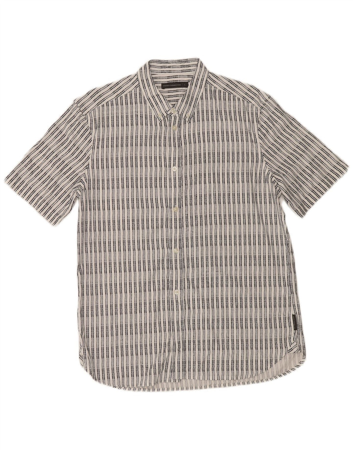 French Connection Mens Short Sleeve Shirt Large White Striped Viscose