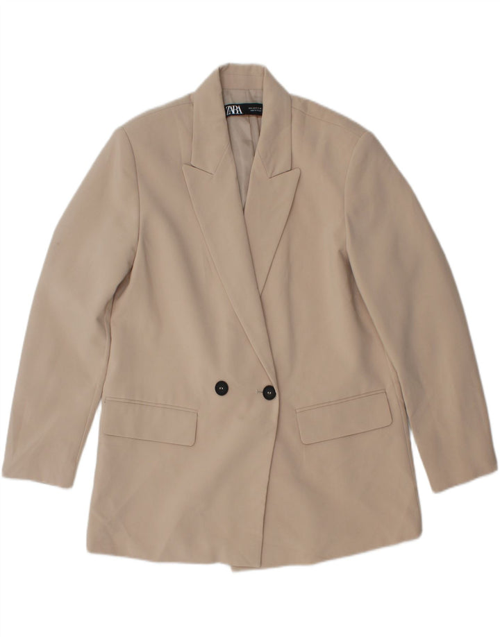 ZARA Womens Double Breasted Blazer Jacket UK 10 Small Beige Polyester