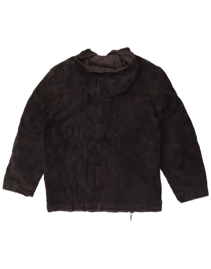 Privilegi Womens Hooded Suede Jacket IT 44 Medium Black Leather