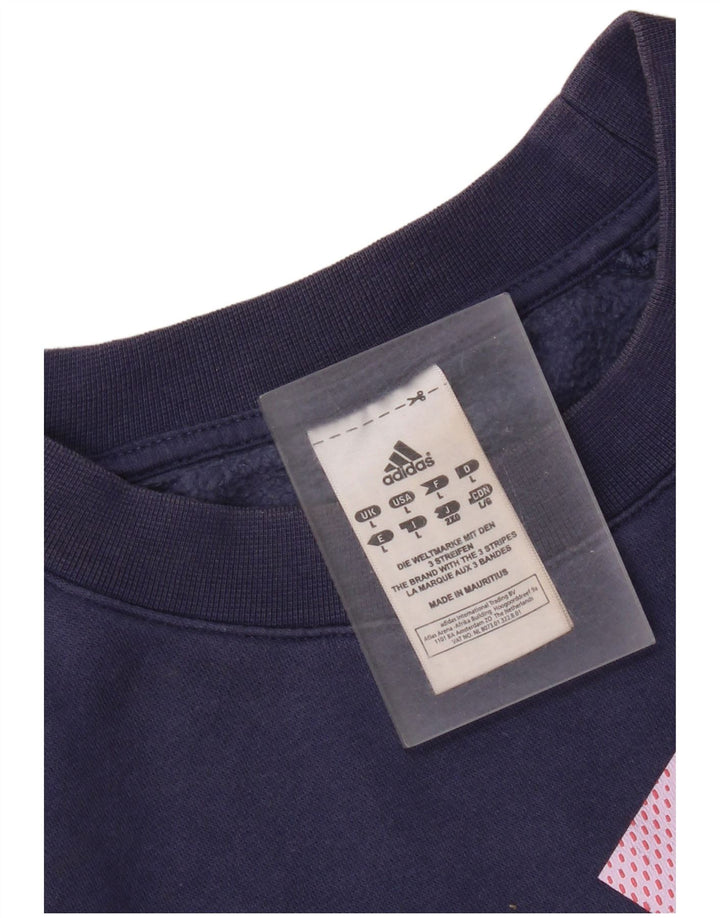 Adidas Womens Graphic Sweatshirt Jumper UK 16 Large Navy Blue Cotton