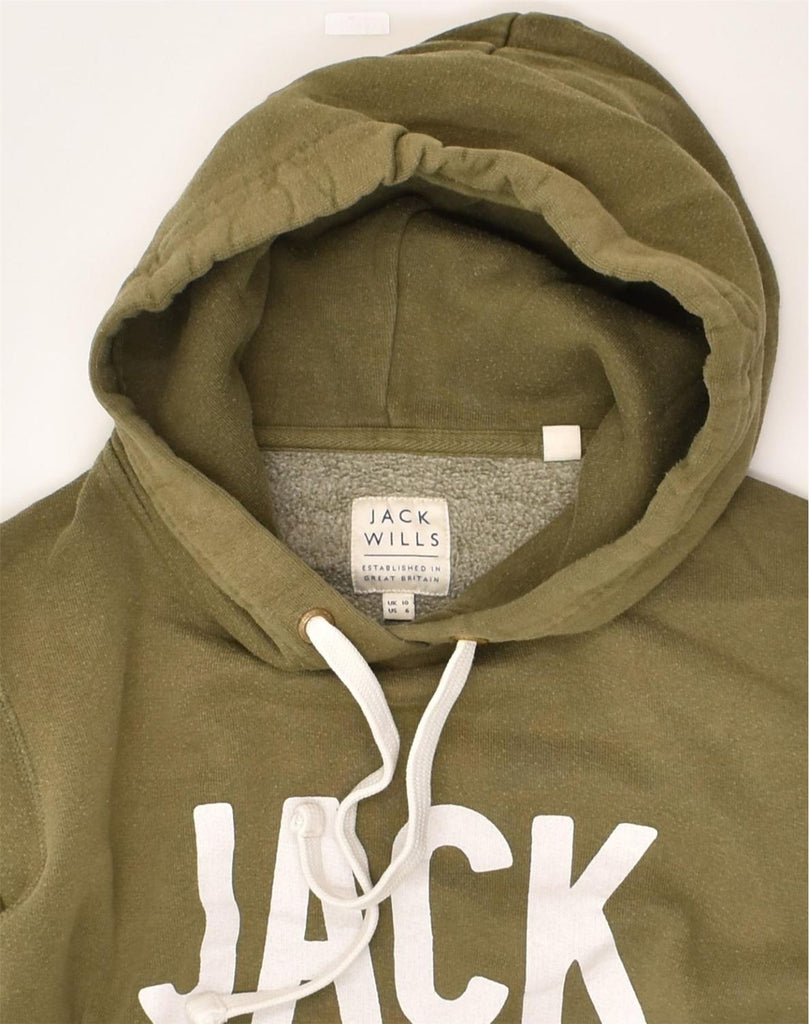 JACK WILLS Womens Graphic Hoodie Jumper UK 10 Small  Khaki Cotton | Vintage Jack Wills | Thrift | Second-Hand Jack Wills | Used Clothing | Messina Hembry 