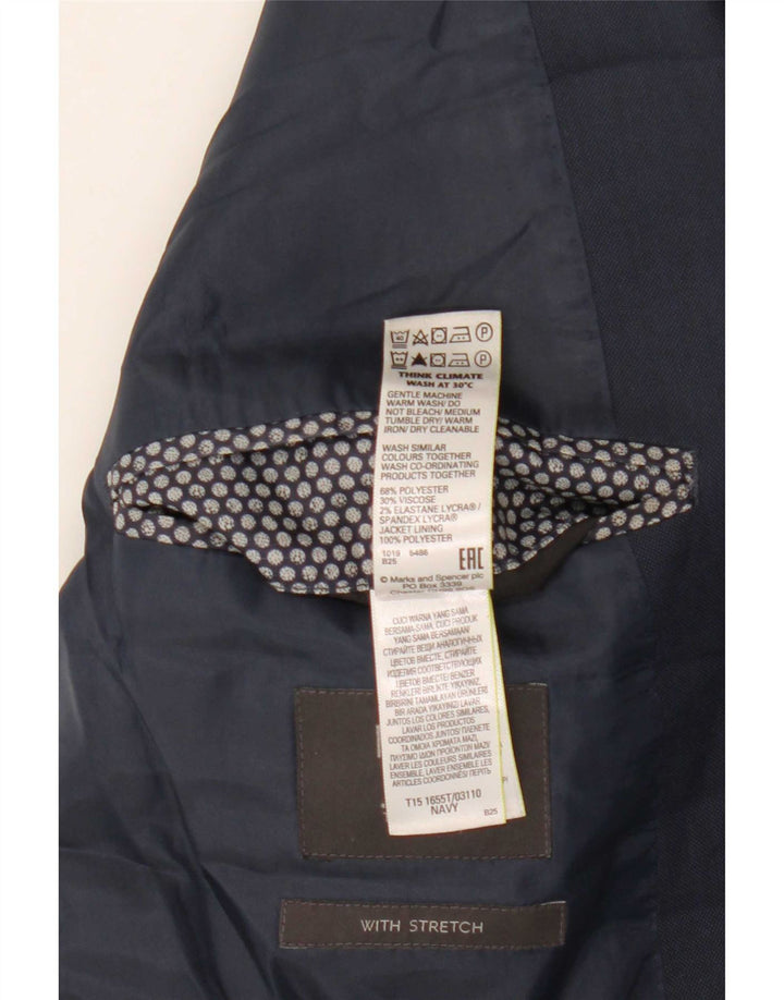 Marks & Spencer Mens 2 Button Blazer Jacket UK 46 3XL Navy Blue Polyester