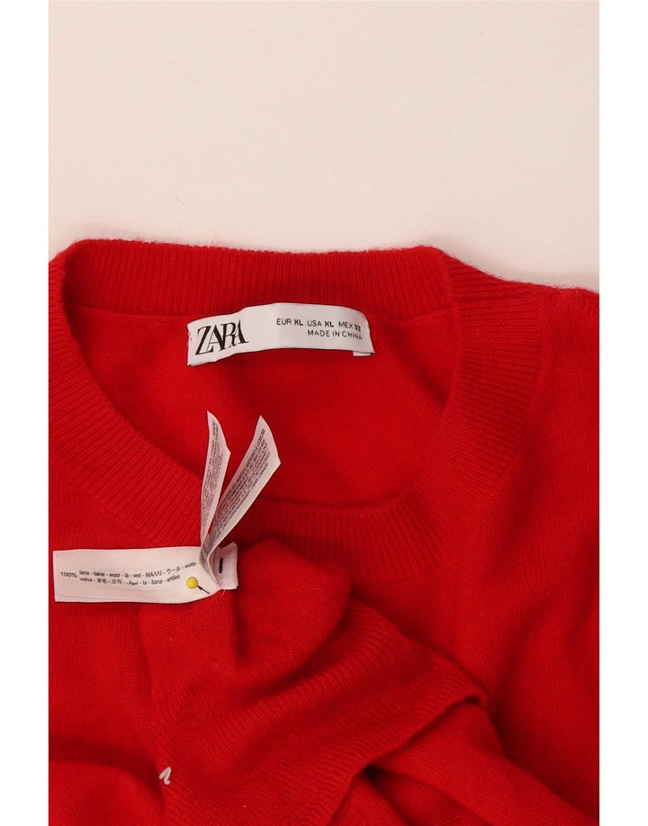 Zara Womens Crew Neck Jumper Sweater UK 18 XL Red Wool