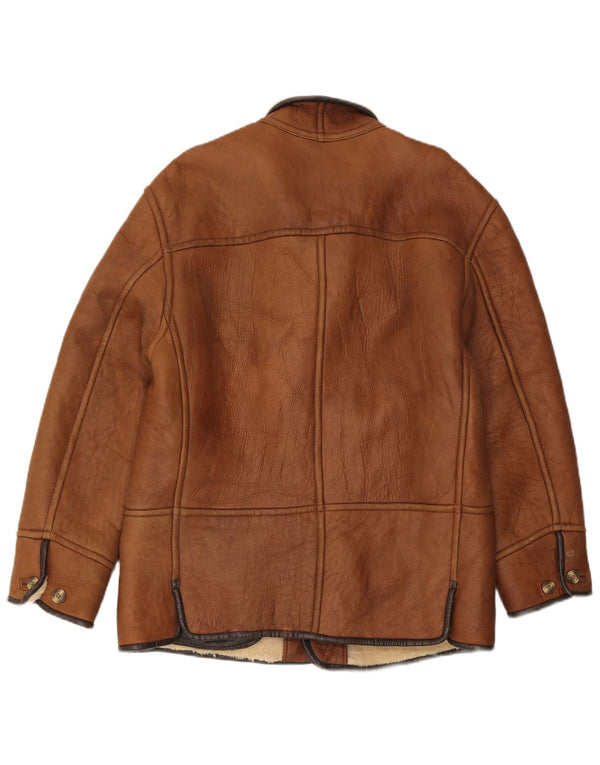 Aston Mens Sherpa Leather Jacket UK 40 Large Brown
