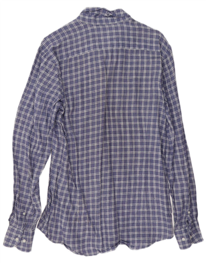 Massimo Dutti Mens Shirt Medium Blue Check Linen