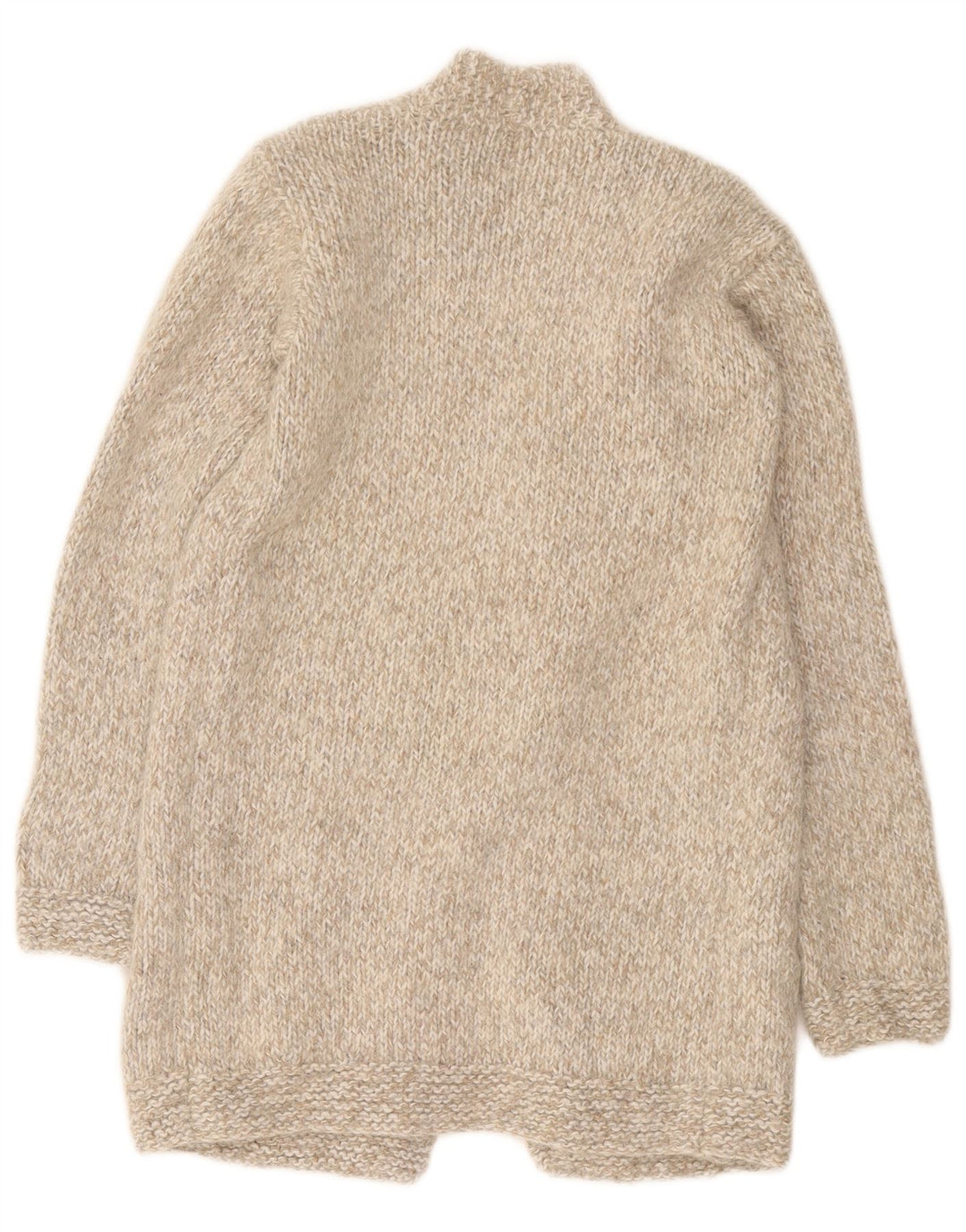 Vintage Womens Longline Open Cardigan Sweater UK 8 Small Beige Flecked