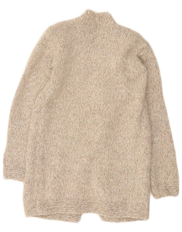 Vintage Womens Longline Open Cardigan Sweater UK 8 Small Beige Flecked