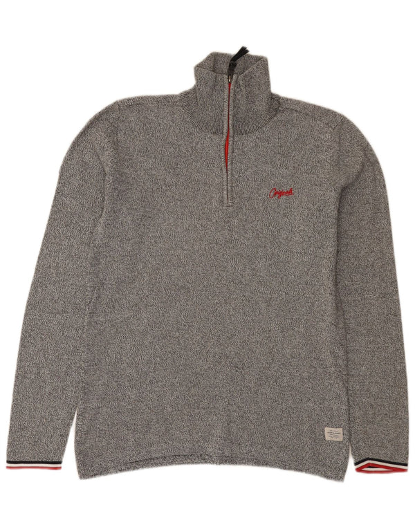 Jack & Jones Mens Zip Neck Jumper Sweater Small Grey Flecked