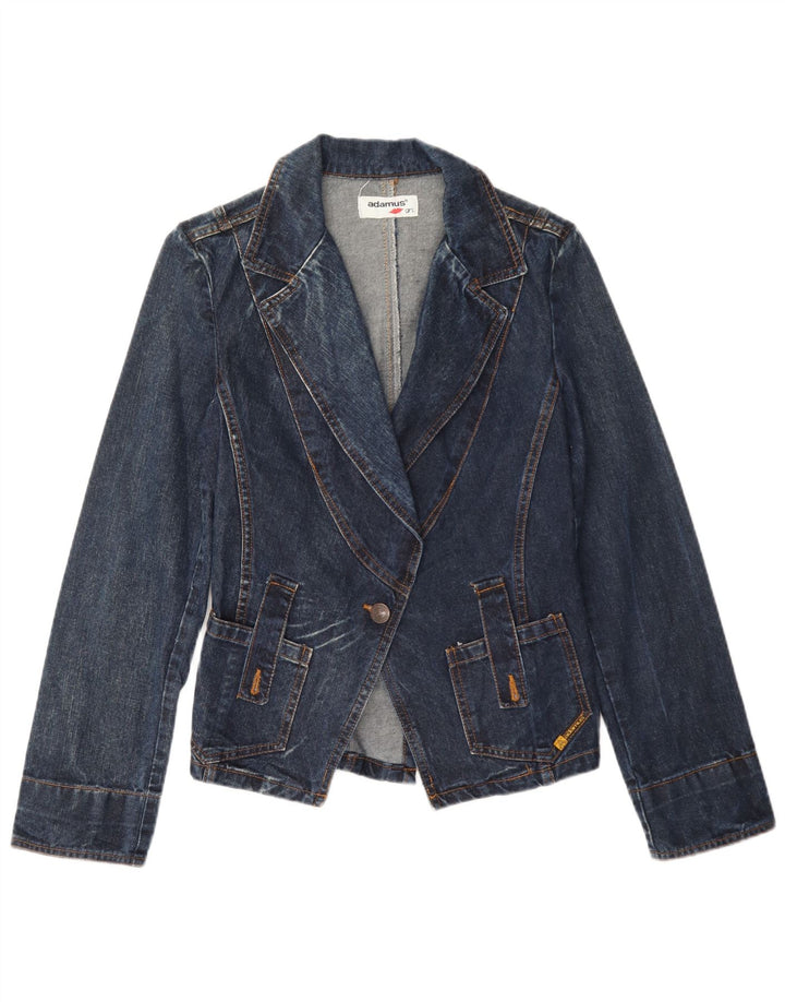Vintage Womens Denim 1 Button Blazer Jacket UK 10 Small Blue