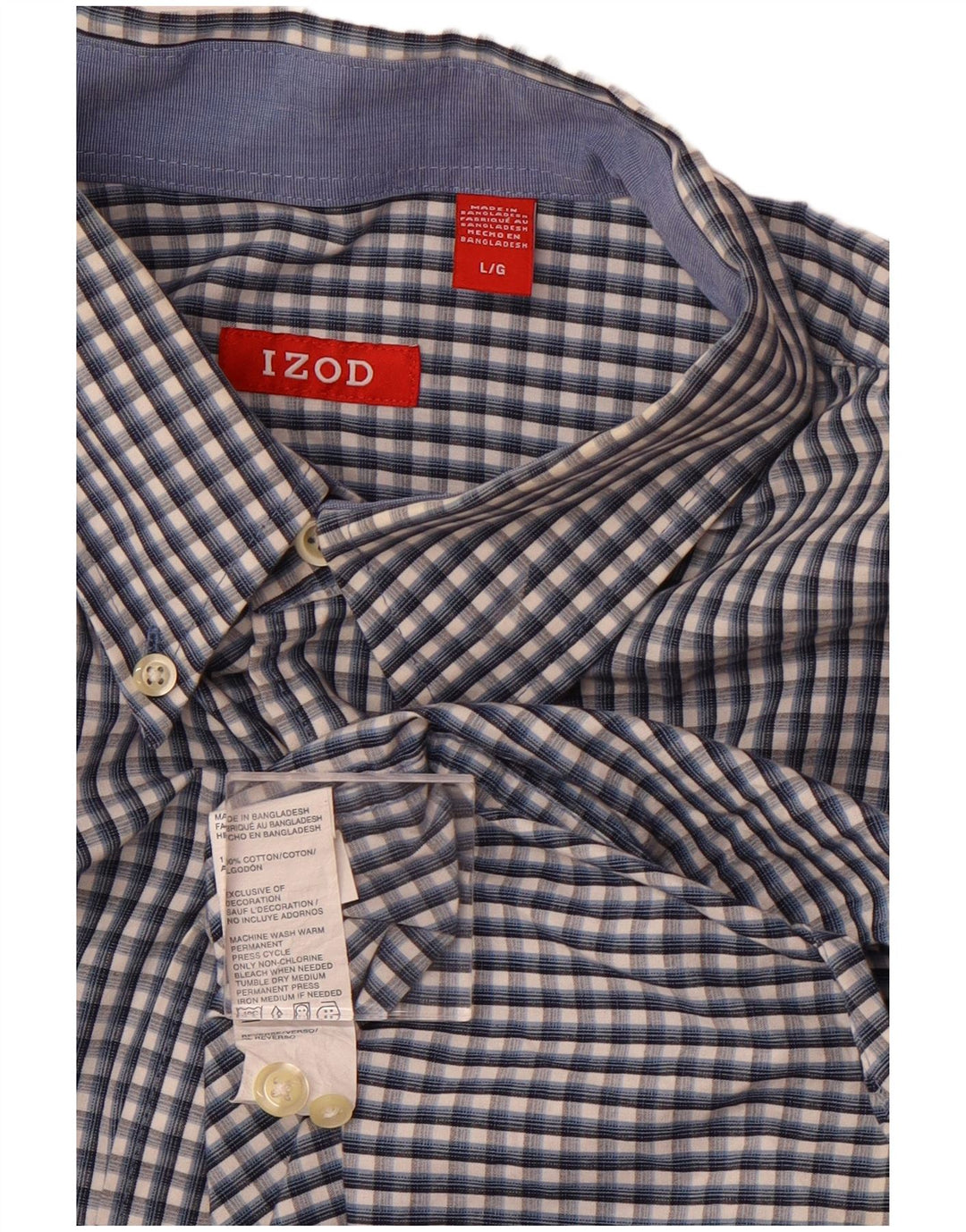 Izod Mens Shirt Large Blue Check Cotton