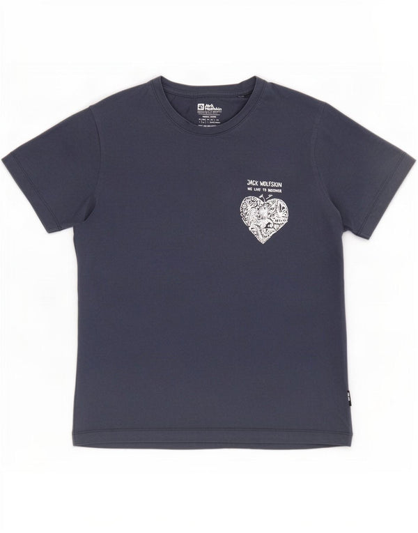 Jack Wolfskin Womens Graphic T-Shirt Top UK 14/16 Large Navy Blue Cotton