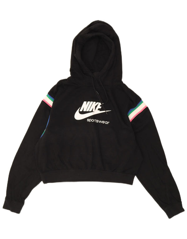 Nike Womens Crop Graphic Hoodie Jumper UK 10 Small Black Colourblock