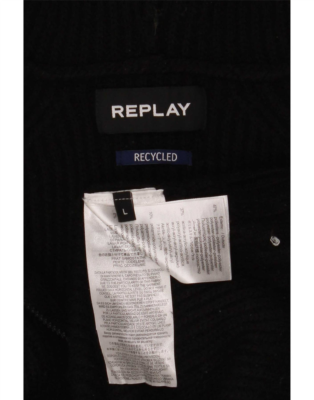 Replay Mens Hooded Jumper Sweater Large Black Polyester