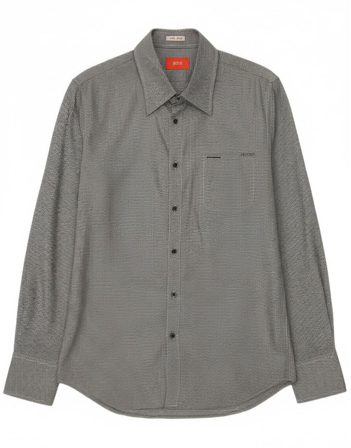 Hugo Boss Mens Shirt Small Grey Pinstripe Cotton