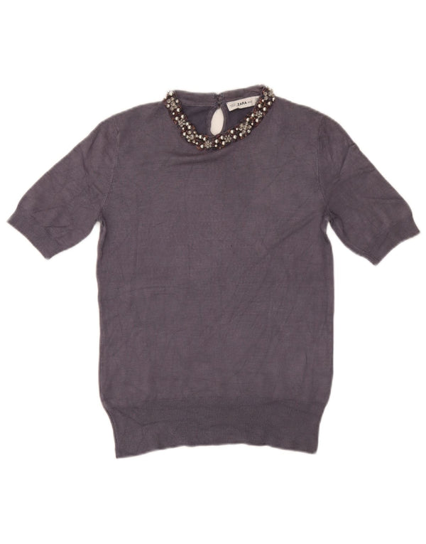 Zara Womens Blouse Top UK 12 Medium Navy Blue