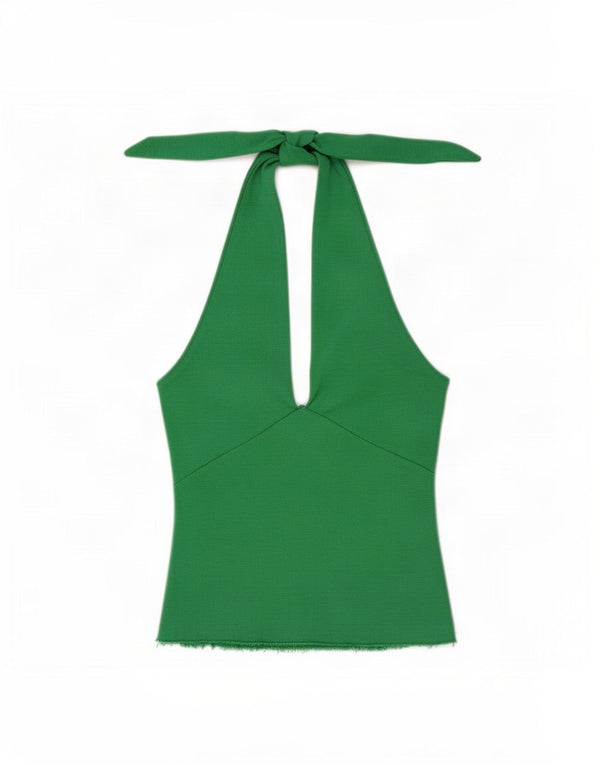 Zara Womens Crop Halter Top UK 12 Medium Green Cotton