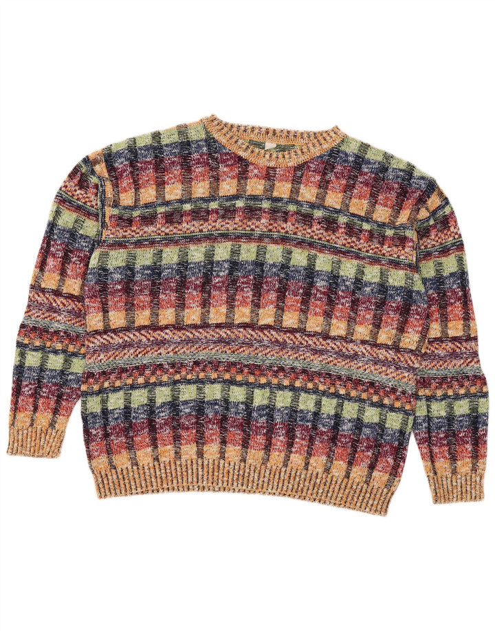 Vintage Mens Crew Neck Jumper Sweater UK 42/44 Large Multicoloured Check