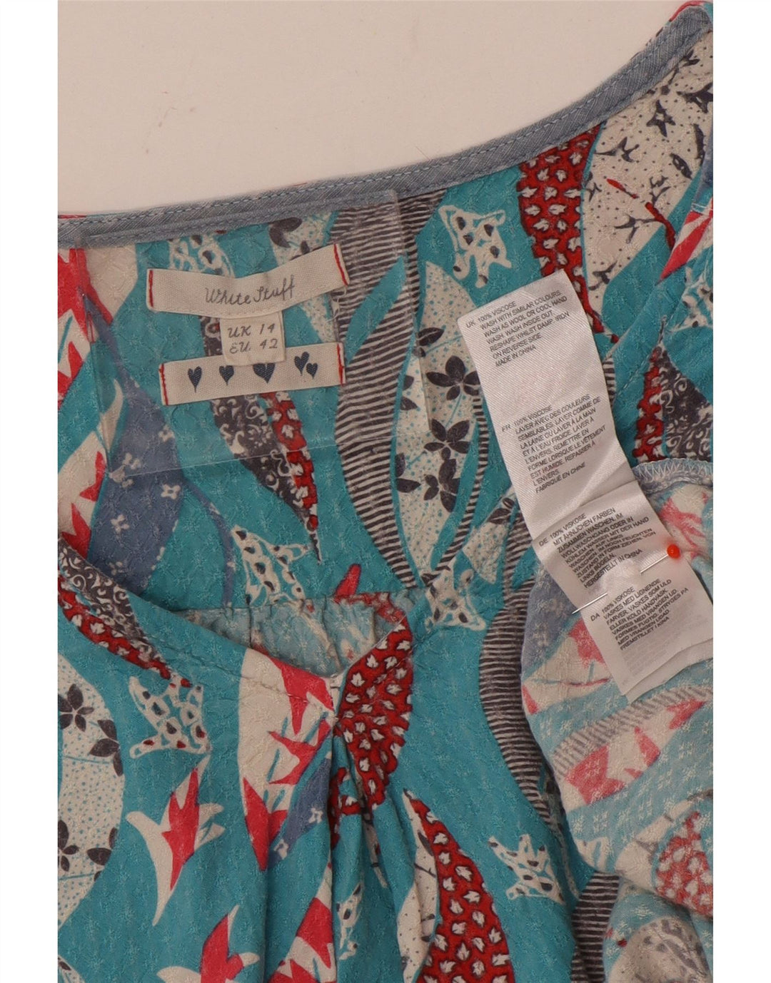 White Stuff Womens Blouse Top UK 14 Large Blue Floral Viscose