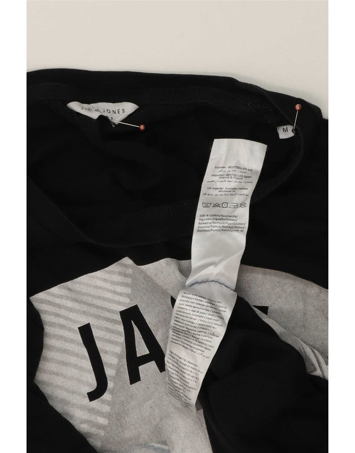 Jack & Jones Mens Graphic T-Shirt Top Medium Black Cotton
