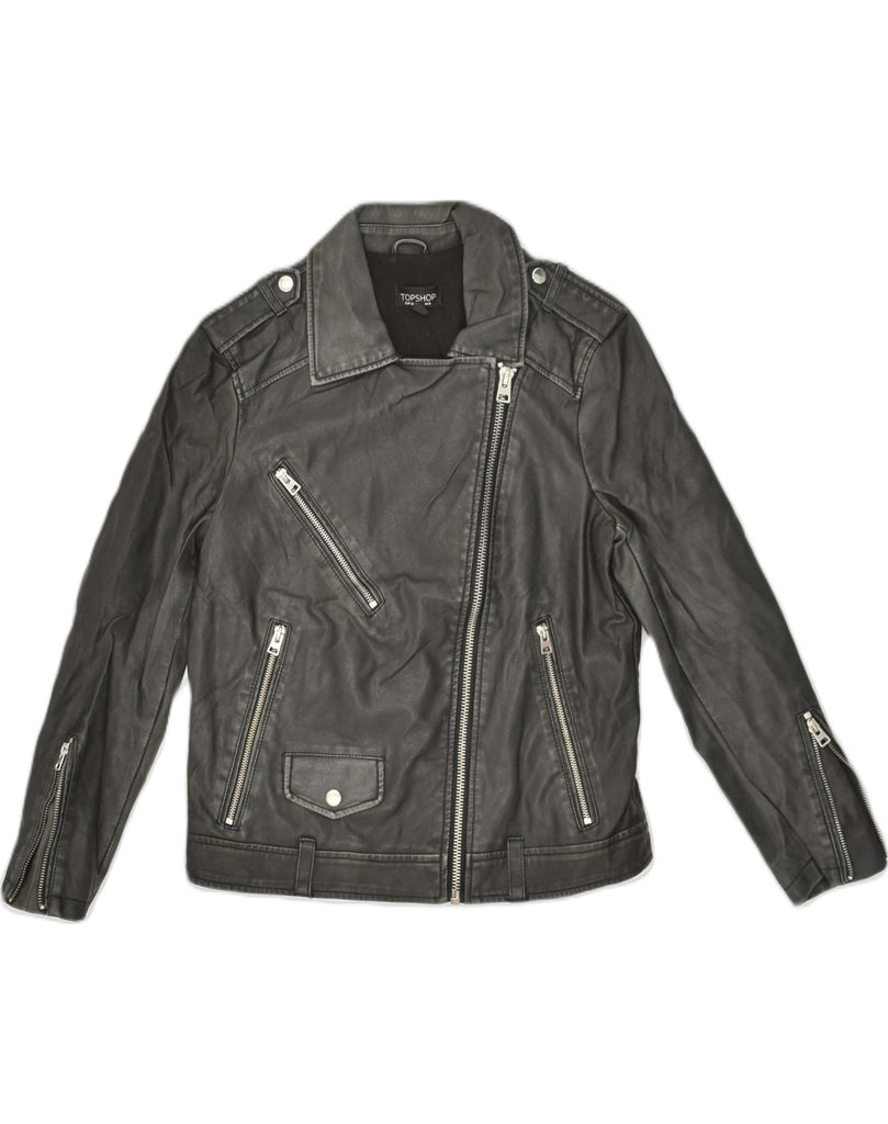 TOPSHOP Womens Biker Jacket UK 8 Small Black Polyurethane | Vintage Topshop | Thrift | Second-Hand Topshop | Used Clothing | Messina Hembry 