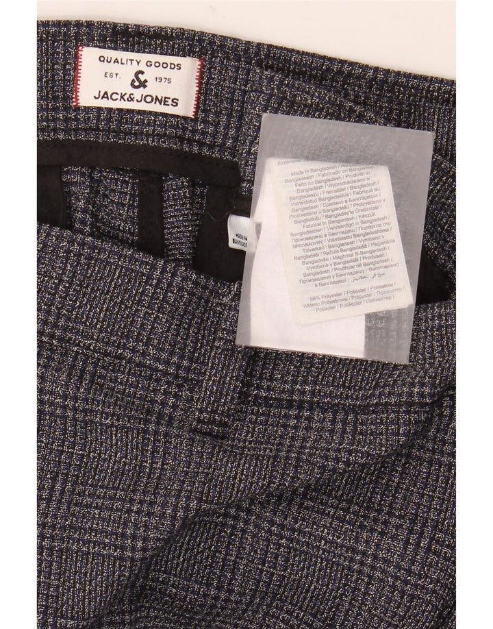 Jack & Jones Mens Marco Slim Chino Trousers W36 L32 Grey Check Polyester