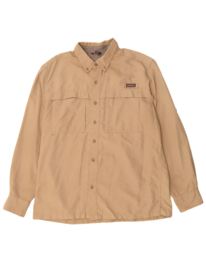 Eddie Bauer Mens Shirt Large Beige Polyester