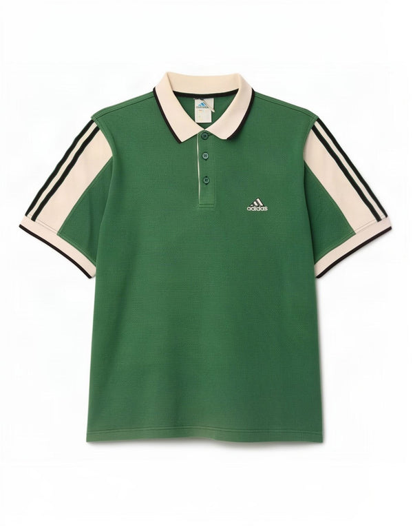 Adidas Mens Polo Shirt UK 42/44 Large Green Colourblock Cotton
