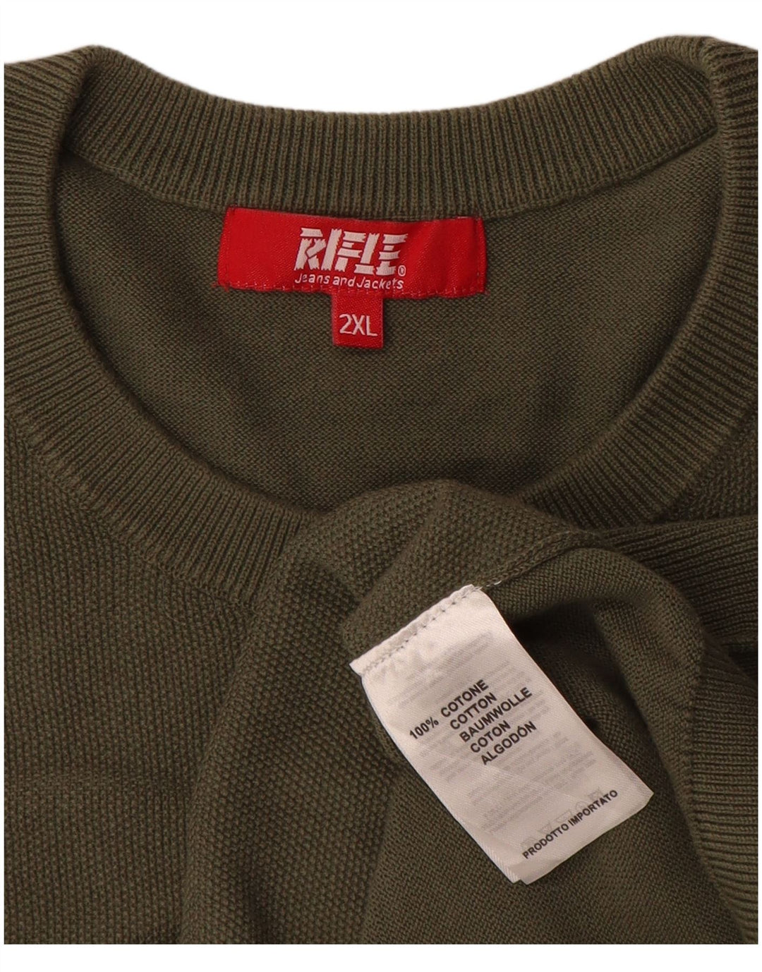 Rifle Mens Crew Neck Jumper Sweater 2XL Khaki Cotton