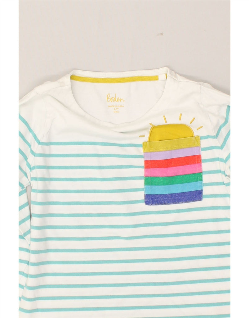 BODEN Boys Top Long Sleeve 8-9 Years Turquoise Striped Cotton | Vintage Boden | Thrift | Second-Hand Boden | Used Clothing | Messina Hembry 