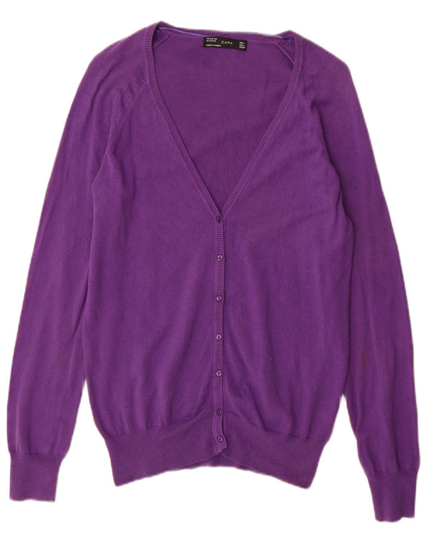 Zara Womens Cardigan Sweater UK 18 XL Purple Cotton