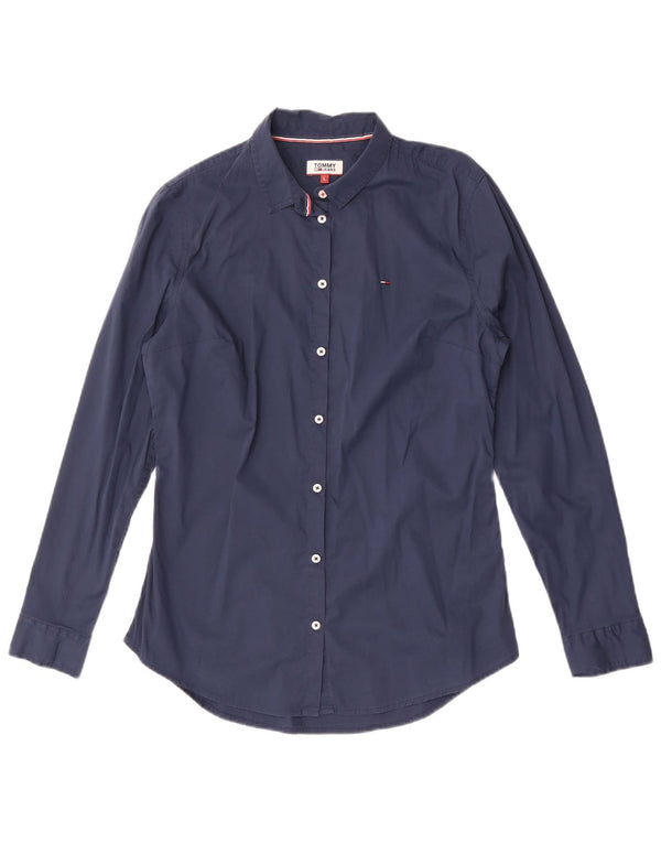 Tommy Hilfiger Womens Shirt UK 14 Large Navy Blue Cotton