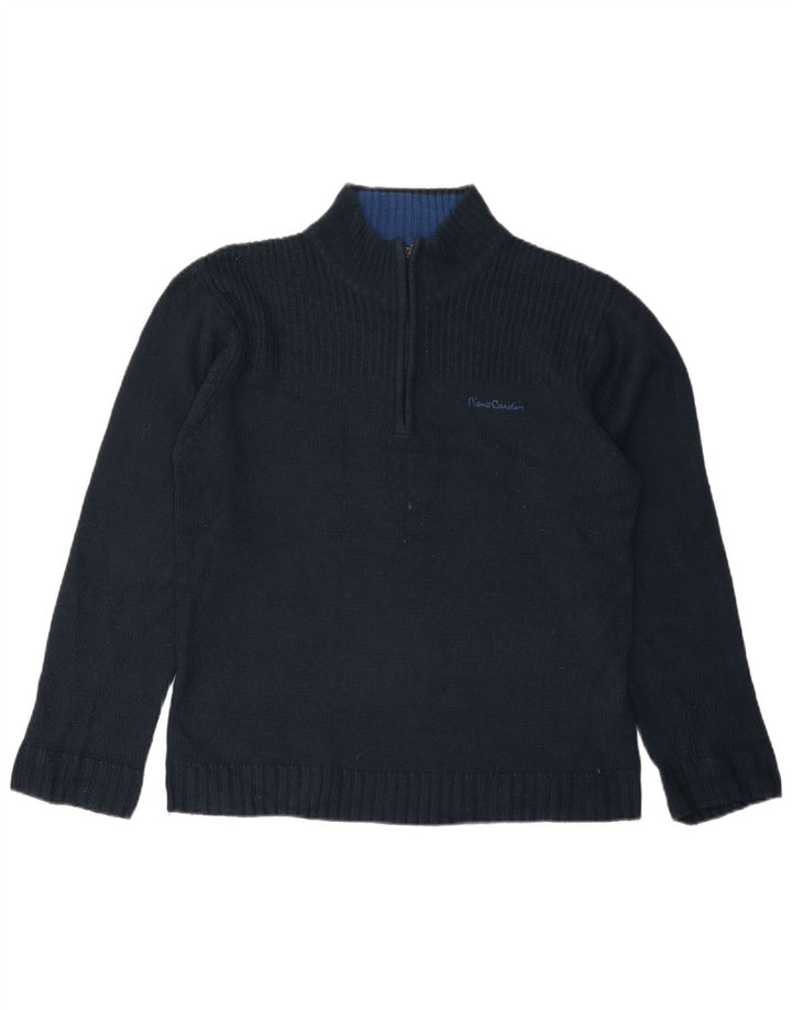 PIERRE CARDIN Mens Zip Neck Jumper Sweater Medium Navy Blue Acrylic